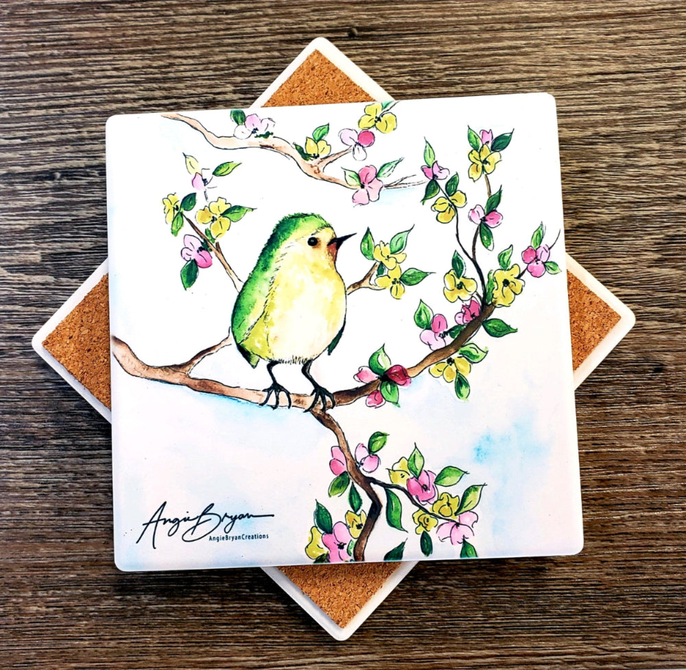 bird on sandstone coaster